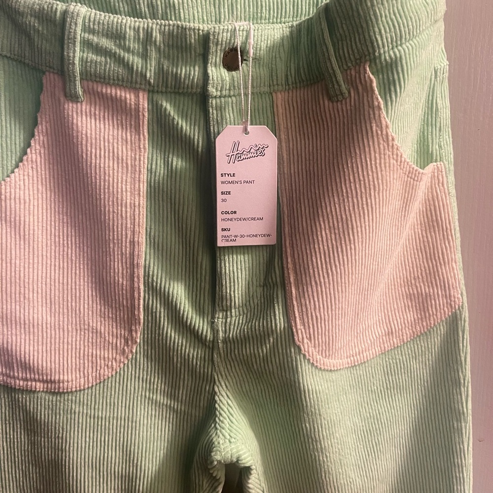 Mint Green Wide Leg Corduroy Pants by Hammies - Picture 2 of 7